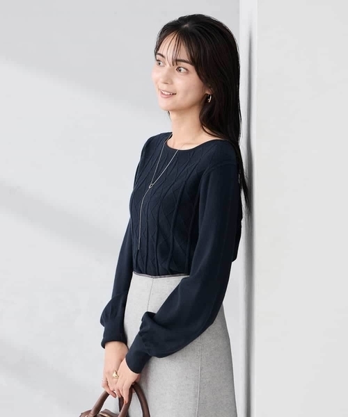 a.v.v（アー・ヴェ・ヴェ） ニット セーター アーガイルパフスリーブ