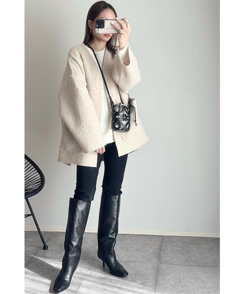 「&. NOSTALGIA」 ノーカラージャケット FREE グレイッシュベージュ レディース_画像4