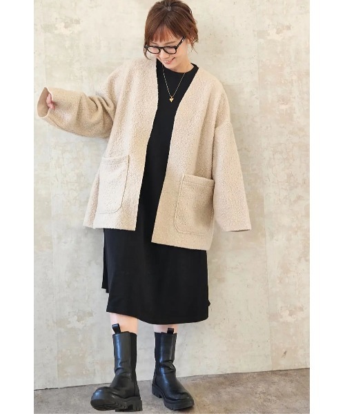 「&. NOSTALGIA」 ノーカラージャケット FREE グレイッシュベージュ レディース_画像6