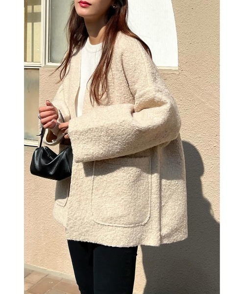 「&. NOSTALGIA」 ノーカラージャケット FREE グレイッシュベージュ レディース_画像7