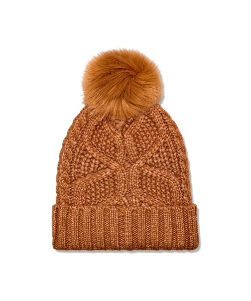 UGG ブラウンニット帽 ファー付きポンポン UGG Australia（アグオーストラリア） ニット帽 ニットキャップ UGG