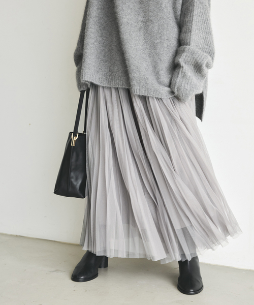 Sou様　Spick & Span ランダムプリーツチュールスカート グレー ランダムチュールプリーツスカート（スカート）｜Spick & Span