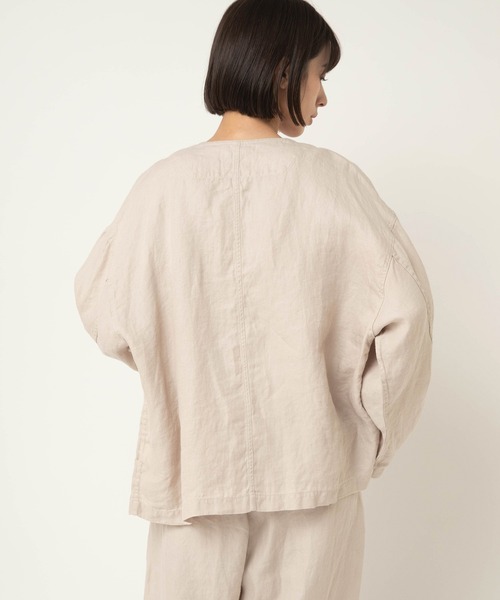 オーマ 【新品】 RNA N ⿻ リネン ワイド ジャケット ゆったり RNA-N（アールエヌエーエヌ） ジャケット ノーカラージャケット J2180