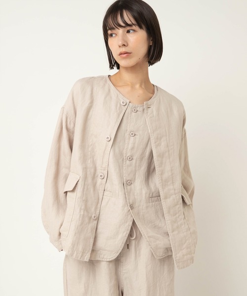★日本製 Plantation リネン ノーカラー シャツ ジャケット JOURNAL STANDARD（ジャーナルスタンダード） ジャケット ノーカラー