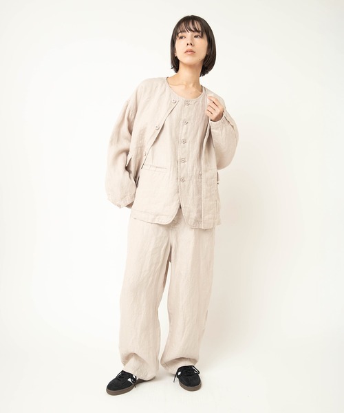 オーマ 【新品】 RNA N ⿻ リネン ワイド ジャケット ゆったり RNA-N（アールエヌエーエヌ） ジャケット ノーカラージャケット J2180
