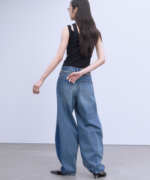 ワイドパンツ ジーンズ デニム デニムパンツ レディースの画像