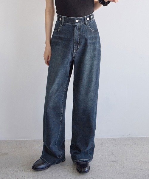 ワイドパンツ ジーンズ デニム デニムパンツ 「選べる2丈」ウエスト