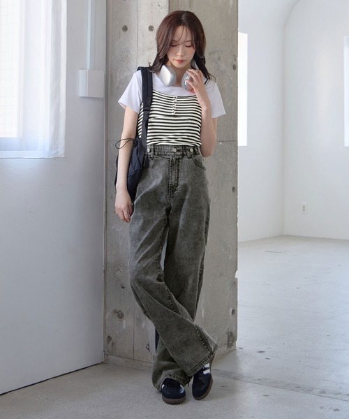 ワイドパンツ ジーンズ デニム デニムパンツ 「選べる2丈」ウエスト