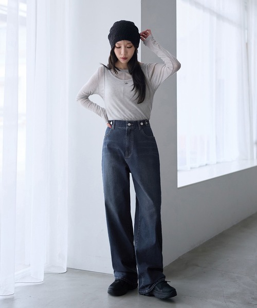 ワイドパンツ ジーンズ デニム デニムパンツ 「選べる2丈」ウエスト