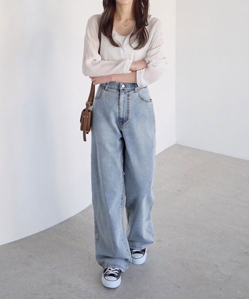 ワイドパンツ ジーンズ デニム デニムパンツ 「選べる2丈」ウエスト