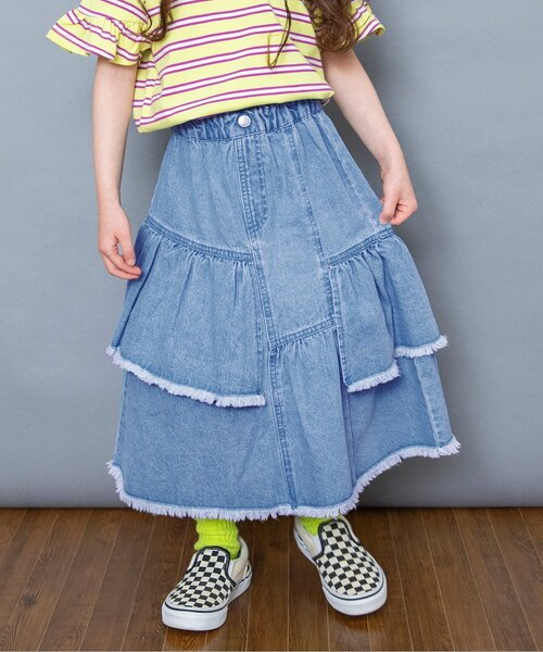 【未使用】Mezzo Piano レースデニムスカート　140センチ mezzo piano スカート レイヤード レーススカート キッズ 子供服