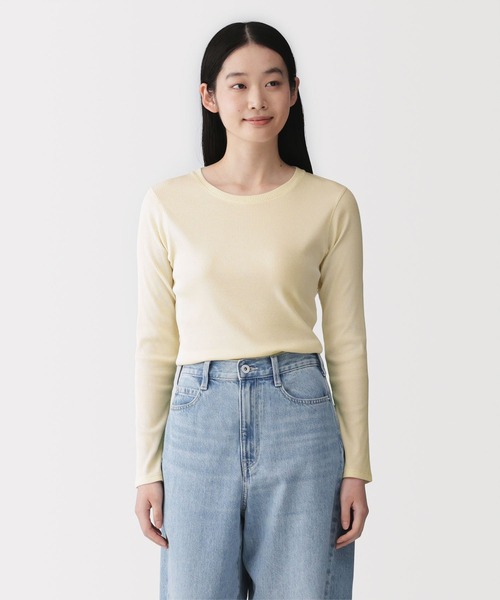 無印良品（MUJI） tシャツ 婦人 なめらかリブ編みクルーネック長袖T