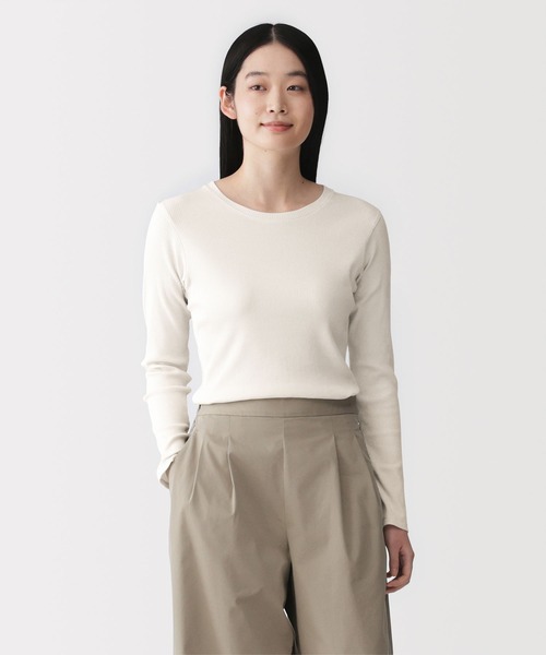 無印良品（MUJI） tシャツ 婦人 なめらかリブ編みクルーネック長袖T