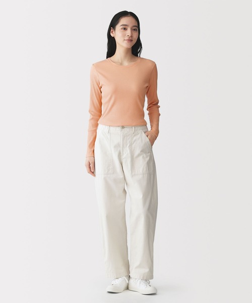 無印良品（MUJI） tシャツ 婦人 なめらかリブ編みクルーネック長袖T