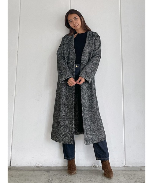 「Vicente」 ノーカラーコート FREE ブラック レディース_画像2