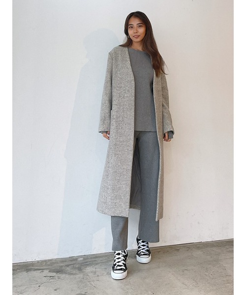 「Vicente」 ノーカラーコート FREE ブラック レディース_画像8