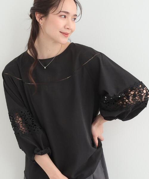 【今だけ値下げ】人気品　ELFRANK 黒 レース長袖ブラウス SHOO・LA・RUE（シューラルー） ブラウス シャツ 「洗濯機可/7分袖