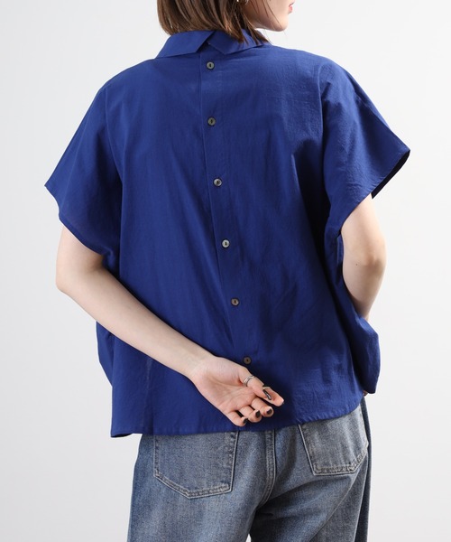 nachukara ブラウス シャツ 夏 半袖 日本製 綿100% 重ね衿ブラウス 東