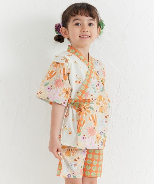 浴衣 「MOEMUSISAN X moimoln」MIX柄GIRLキッズ甚平上下セット キッズ 子供 男の子 女の子の画像