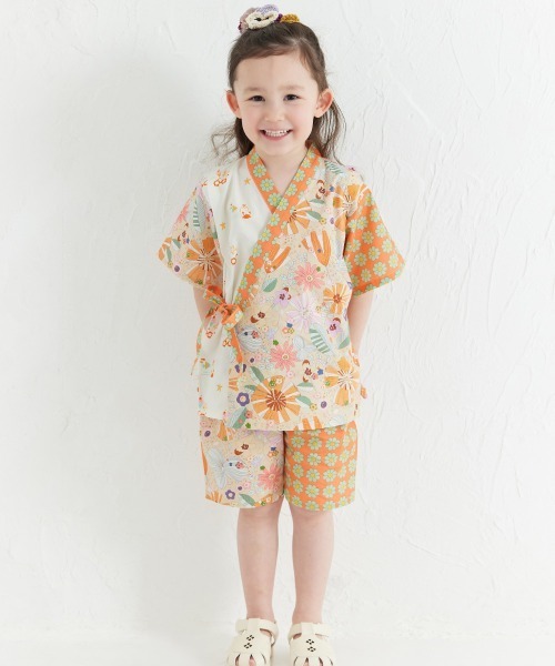 浴衣 「MOEMUSISAN X moimoln」MIX柄GIRLキッズ甚平上下セット キッズ 子供 男の子 女の子の画像