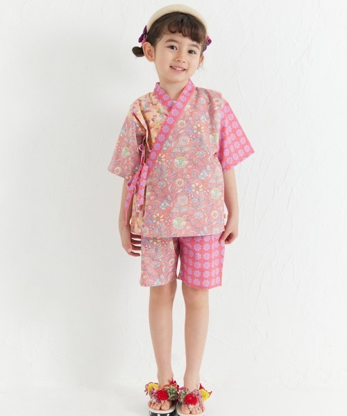 浴衣 「MOEMUSISAN X moimoln」MIX柄GIRLキッズ甚平上下セット キッズ 子供 男の子 女の子の画像