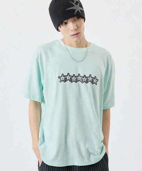 tシャツ グラフィックプリント半袖スラブTシャツ ボーダー メンズ