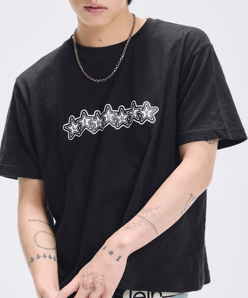tシャツ グラフィックプリント半袖スラブTシャツ ボーダー メンズ