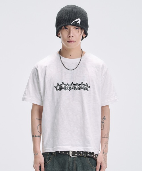 tシャツ グラフィックプリント半袖スラブTシャツ ボーダー メンズ