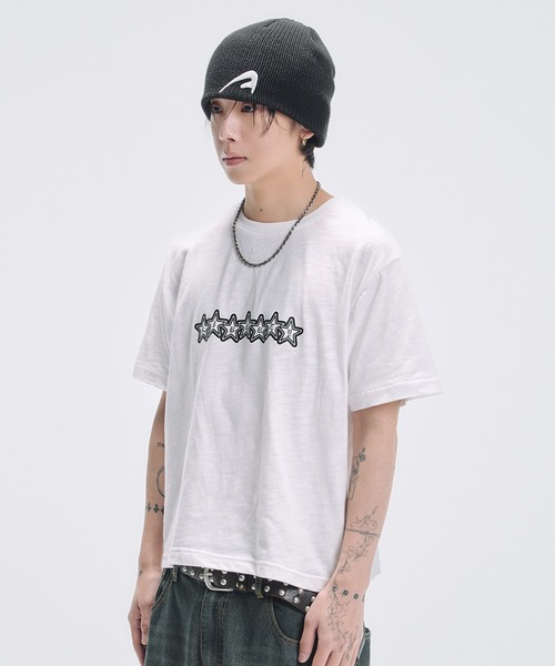 tシャツ グラフィックプリント半袖スラブTシャツ ボーダー メンズ