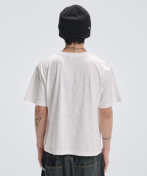 tシャツ グラフィックプリント半袖スラブTシャツ ボーダー メンズ