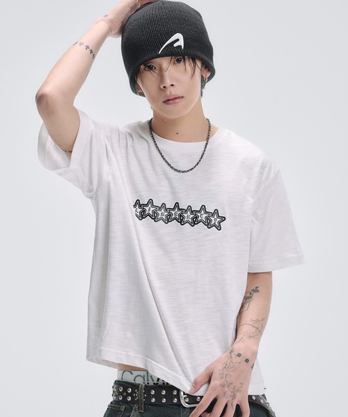 tシャツ グラフィックプリント半袖スラブTシャツ ボーダー メンズ