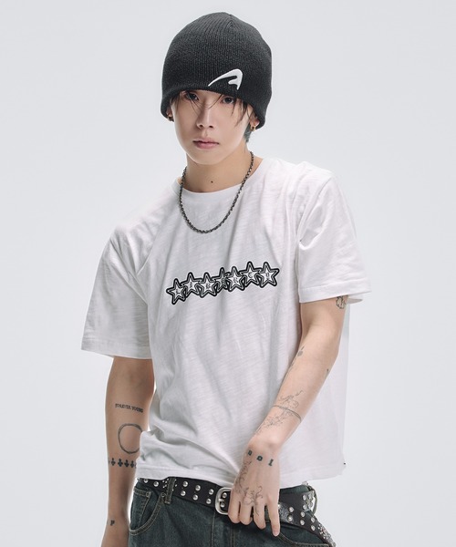 tシャツ グラフィックプリント半袖スラブTシャツ ボーダー メンズ