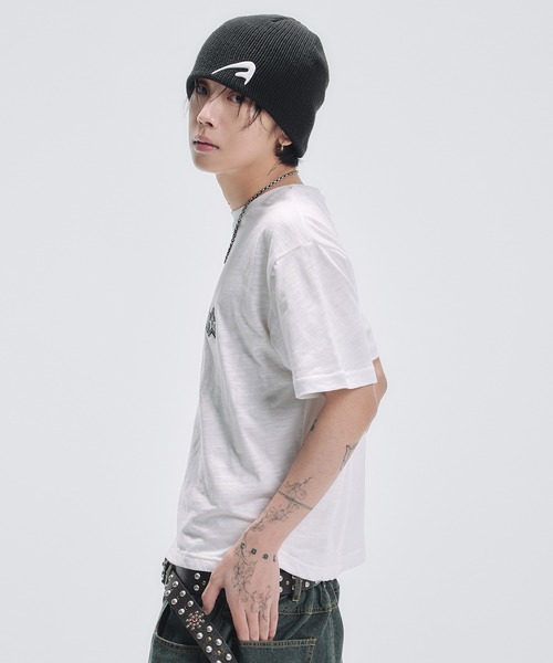 tシャツ グラフィックプリント半袖スラブTシャツ ボーダー メンズ