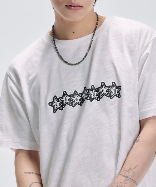 tシャツ グラフィックプリント半袖スラブTシャツ ボーダー メンズ