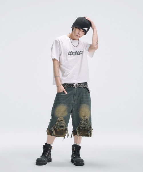 tシャツ グラフィックプリント半袖スラブTシャツ ボーダー メンズ