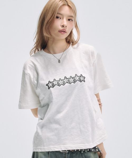 tシャツ グラフィックプリント半袖スラブTシャツ ボーダー メンズ