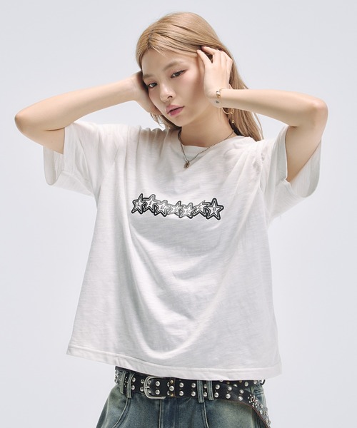tシャツ グラフィックプリント半袖スラブTシャツ ボーダー メンズ