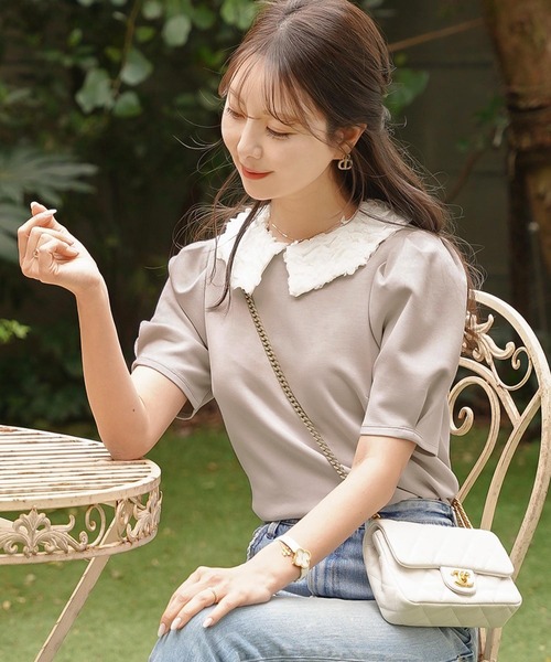 【新品未使用】le reve vaniller 2WAYフラワー襟カットトップス le reve vaniller（ル レーヴ ヴァニレ） tシャツ 半袖 2WAY フラワー