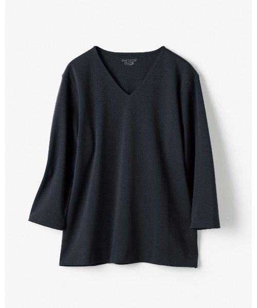 MUSE ドゥドゥーズィエムクラス コットンリブ VネックTシャツ ブラック 黒 ドゥクラッセ（DoCLASSE） tシャツ VネックN／7分袖・DoT レディース