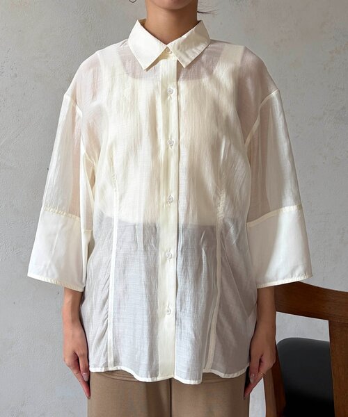 Chez toi（シェトワ） ブラウス シャツ シアー切替シャツ レディース 