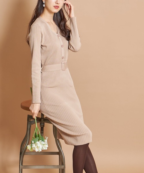 ワンピース Zozo限定 ベルト付きヘンリーネックリブニットワンピース Zozotown Paypayモール店 通販 Paypayモール