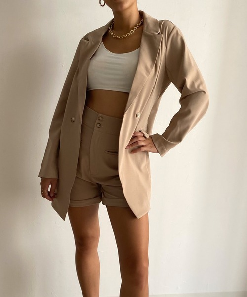 ジャケット テーラードジャケット リネンタッチダブルテーラードジャケット ショートパンツセットアップ 当店限定販売
