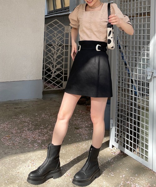 SPIRALGIRL ブラウス シャツ タックスリーブデニムトップス