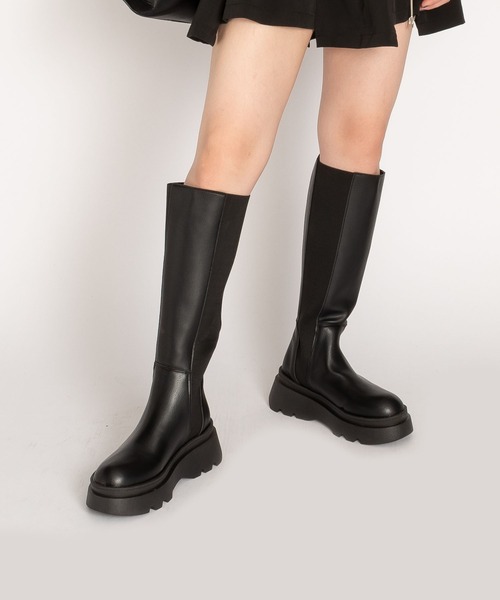 SVEC ブーツ ボリュームライトソール サイドゴア 厚底 ニーハイブーツ