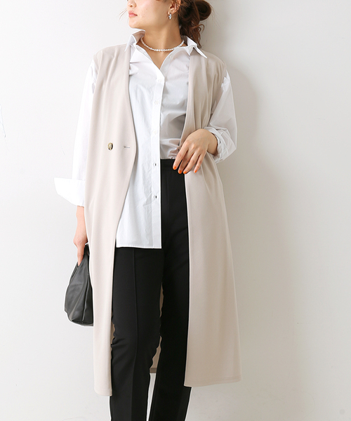 ロングジレ　ホワイト B.C STOCK ベスト カットジョーゼットロングジレ レディース