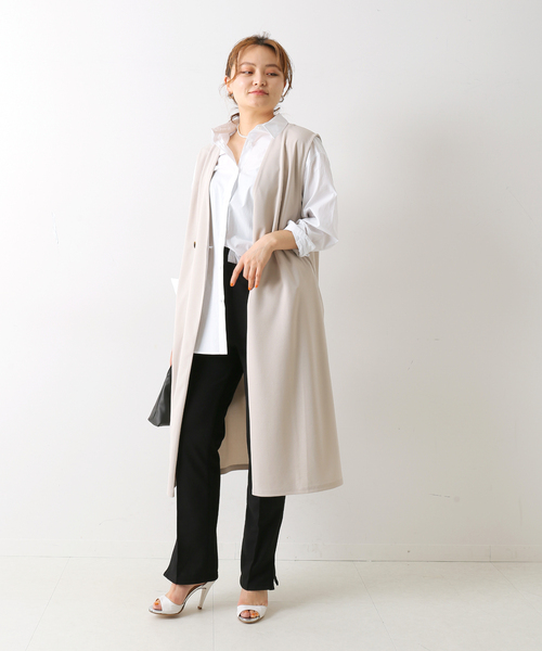 COLUMN コラム ジレ ベスト ウールカシミヤニット フリースジレ 38 B.C STOCK ベスト カットジョーゼットロングジレ レディース