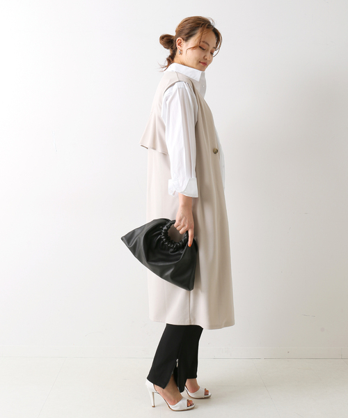 ロングジレ　ホワイト B.C STOCK ベスト カットジョーゼットロングジレ レディース