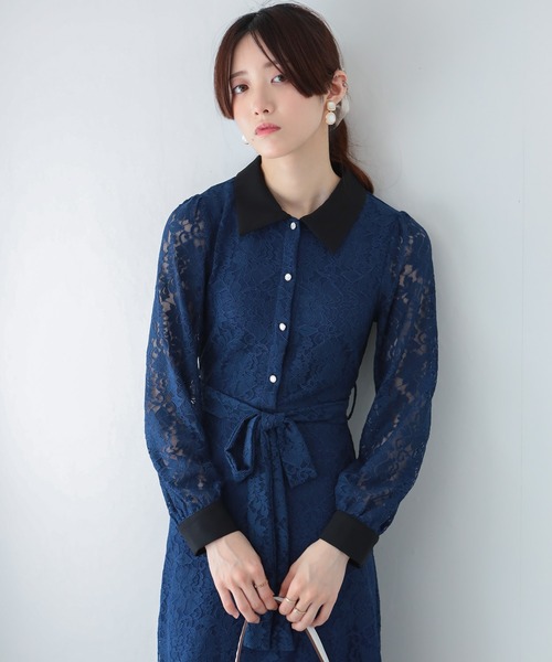 新品未使用　SUTSESO　ワールド　長袖ワンピース　チェック　リボンベルト pumpkin port ワンピース リボンベルト付 総レース クレリック