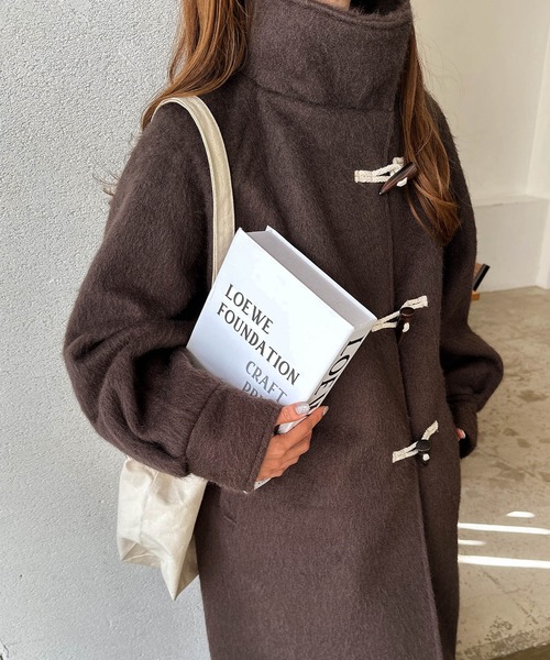 andme ダッフルコート コート ニットシャギースタンドカラー