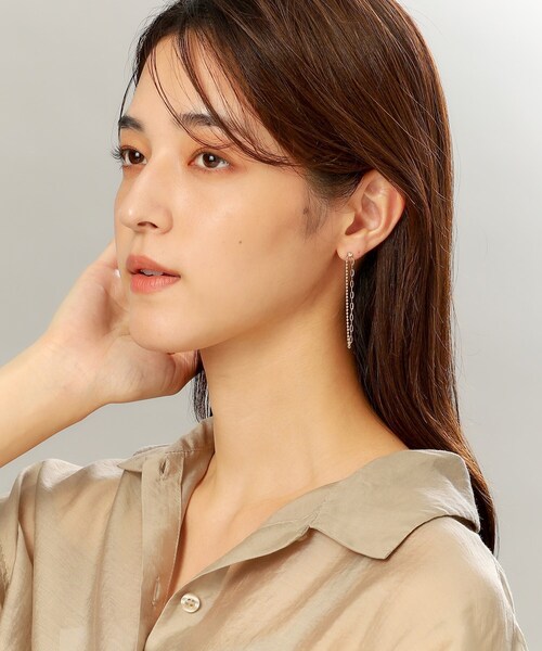 ピアス K10ボール×アズキチェーンセパレート スタッドピアス レディースの画像